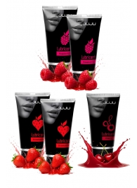 Набор из 5 съедобных лубрикантов JUJU (клубника х 2, малина х 2, вишня) - JuJu - купить с доставкой в Рязани