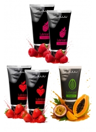 Набор из 5 съедобных лубрикантов JUJU (клубника х 2, малина х 2, тропические фрукты) - JuJu - купить с доставкой в Рязани