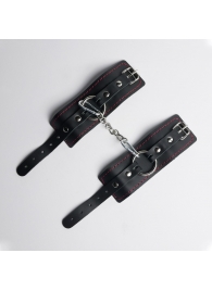Черные кожаные наручники с красной строчкой - Crazy Handmade - купить с доставкой в Рязани