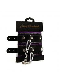 Черно-фиолетовые скругленные наручники с мягкой подкладкой - Crazy Handmade - купить с доставкой в Рязани