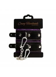 Черно-фиолетовые скругленные наручники с мягкой подкладкой - Crazy Handmade - купить с доставкой в Рязани