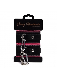 Черно-розовые скругленные наручники с мягкой подкладкой - Crazy Handmade - купить с доставкой в Рязани