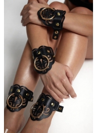 Черные кожаные оковы с резными узорами и клепками - Crazy Handmade - купить с доставкой в Рязани