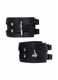 Черные кожаные оковы с двумя перекрёстными ремешками - Pecado - купить с доставкой в Рязани