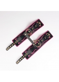 Черные кожаные оковы с розовой строчкой - Crazy Handmade - купить с доставкой в Рязани