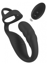 Черное эрекционное кольцо со стимуляцией промежности и анальной пробкой Cock Ring with RC Prostate Plug - Orion - в Рязани купить с доставкой