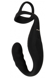 Черное эрекционное кольцо со стимуляцией промежности и анальной пробкой Cock Ring with RC Prostate Plug - Orion - в Рязани купить с доставкой