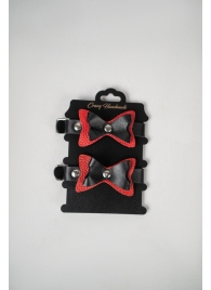 Черно-красные кожаные наручники с бантиками - Crazy Handmade - купить с доставкой в Рязани