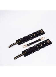 Черный кожаные оковы с узорами и золотистой фурнитурой - Crazy Handmade - купить с доставкой в Рязани