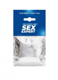Прозрачное эрекционное кольцо с шариками и шипами - Sex Expert - в Рязани купить с доставкой