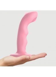 Розовая насадка-стимулятор Strap-On-Me Tapping Dildo Wave - Strap-on-me - купить с доставкой в Рязани