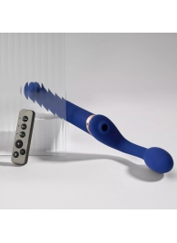 Синий безремневой страпон Multi Orgasm Bendable Strap-On size L с клиторальной стимуляцией - Strap-on-me - купить с доставкой в Рязани