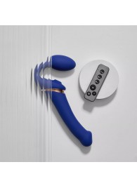 Синий безремневой страпон Multi Orgasm Bendable Strap-On size XL с клиторальной стимуляцией - Strap-on-me - купить с доставкой в Рязани