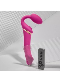 Ярко-розовый безремневой страпон Multi Orgasm Bendable Strap-On size XL с клиторальной стимуляцией - Strap-on-me - купить с доставкой в Рязани