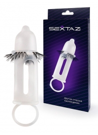 Эластичная насадка на пенис с подхватом мошонки и стимулирующими «ресничками» - Sextaz - в Рязани купить с доставкой