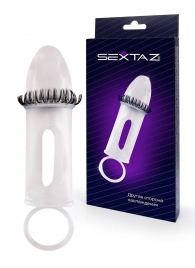 Закрытая насадка на пенис с подхватом мошонки и стимулирующими «ресничками» - Sextaz - в Рязани купить с доставкой