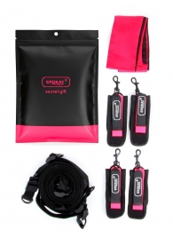 Черно-розовый эротический набор: фиксатор, оковы, наручники, повязка - Erokay - купить с доставкой в Рязани