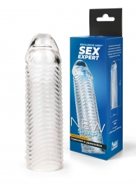 Прозрачная закрытая насадка на пенис с ребрышками - 16 см. - Sex Expert - в Рязани купить с доставкой