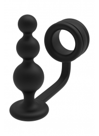 Черное эрекционное кольцо с анальной елочкой Cockring With Beaded Anal Plug - Dream Toys - в Рязани купить с доставкой