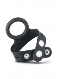 Черное эрекционное кольцо с подхватом мошонки на кнопках VS6 - Blush Novelties - в Рязани купить с доставкой
