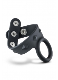Черное эрекционное кольцо с подхватом мошонки на кнопках VS6 - Blush Novelties - в Рязани купить с доставкой