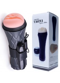 Телесный мастурбатор-вагина в черной колбе с вибрацией - Boys of Toys - в Рязани купить с доставкой