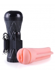 Телесный мастурбатор-вагина в черной колбе с вибрацией - Boys of Toys - в Рязани купить с доставкой