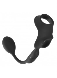 Черное виброкольцо с анальной пробкой Cock Ring with RC Butt Plug - Orion - в Рязани купить с доставкой