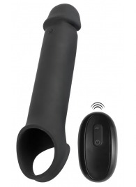 Черная вибронасадка для пениса с хомутом для мошонки и пультом ДУ Remote Controlled Penis Extension - Orion - в Рязани купить с доставкой