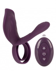 Фиолетовая насадка на член с клиторальным отростком и пультом ДУ RC Couple’s Vibrator 2 - Orion - в Рязани купить с доставкой