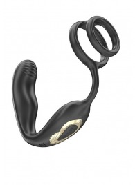 Черная анальная пробка с вращением и эрекционными кольцами - Ibiza - в Рязани купить с доставкой