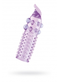 Гелевая фиолетовая насадка с шариками, шипами и усиком - 11 см. - Toyfa Basic - в Рязани купить с доставкой