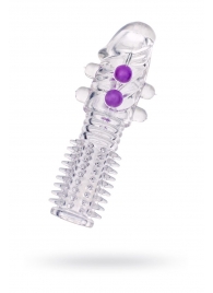 Гелевая прозрачная насадка с шариками и шипами - 14 см. - Toyfa Basic - в Рязани купить с доставкой