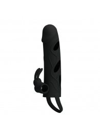 Чёрная насадка с клиторальным вибростимулятором и закрытой головкой - 14 см. - Baile - в Рязани купить с доставкой