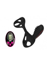 Чёрная насадка на фаллос Gladiator + LRS  с трехкнопочным пультом управления - Adrien Lastic - в Рязани купить с доставкой