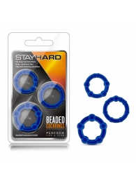 Набор из 3 синих эрекционных колец Stay Hard Beaded Cockrings - Blush Novelties - в Рязани купить с доставкой