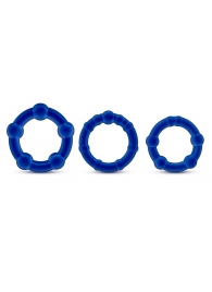 Набор из 3 синих эрекционных колец Stay Hard Beaded Cockrings - Blush Novelties - в Рязани купить с доставкой