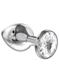 Большая серебристая анальная пробка Diamond Clear Sparkle Large с прозрачным кристаллом - 8 см. - Lola Games - купить с доставкой в Рязани