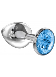 Большая серебристая анальная пробка Diamond Light blue Sparkle Large с голубым кристаллом - 8 см. - Lola Games - купить с доставкой в Рязани