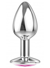 Малая серебристая анальная пробка Diamond Pink Sparkle Small с розовым кристаллом - 7 см. - Lola Games - купить с доставкой в Рязани