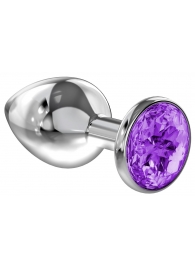 Большая серебристая анальная пробка Diamond Purple Sparkle Large с фиолетовым кристаллом - 8 см. - Lola Games - купить с доставкой в Рязани