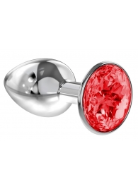 Малая серебристая анальная пробка Diamond Red Sparkle Small с красным кристаллом - 7 см. - Lola Games - купить с доставкой в Рязани