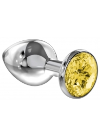 Большая серебристая анальная пробка Diamond Yellow Sparkle Large с жёлтым кристаллом - 8 см. - Lola Games - купить с доставкой в Рязани