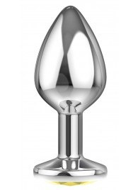 Малая серебристая анальная пробка Diamond Yellow Sparkle Small с жёлтым кристаллом - 7 см. - Lola Games - купить с доставкой в Рязани