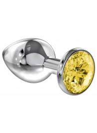 Малая серебристая анальная пробка Diamond Yellow Sparkle Small с жёлтым кристаллом - 7 см. - Lola Games - купить с доставкой в Рязани