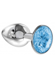 Малая серебристая анальная пробка Diamond Light blue Sparkle Small с голубым кристаллом - 7 см. - Lola Games - купить с доставкой в Рязани