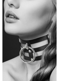 Чёрный тройной чокер с большим кольцом - Bijoux Pour Toi - купить с доставкой в Рязани