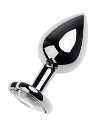 Серебристая анальная пробка с прозрачным кристаллом-сердцем - 8 см. - ToyFa - купить с доставкой в Рязани