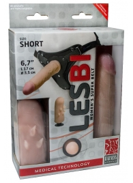 Телесный поясной страпон LESBI с вагинальной пробкой - 17 см. - LOVETOY (А-Полимер) - купить с доставкой в Рязани