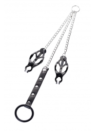 Черно-серебристые зажимы для сосков с кольцом для пениса TOYFA Metal - ToyFa - купить с доставкой в Рязани